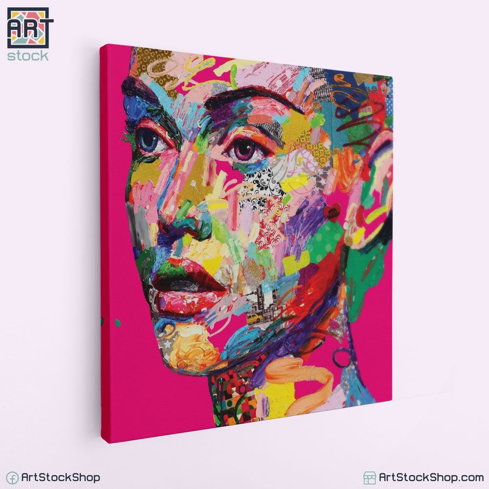 تابلوه مودرن وجه بنت بالوان زاهية